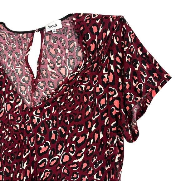 LEOTA Kennedy Cap Sleeve Stretchy Jumpsuit Cheetah Cabernet Womens Size XXL - Picture 10 of 16